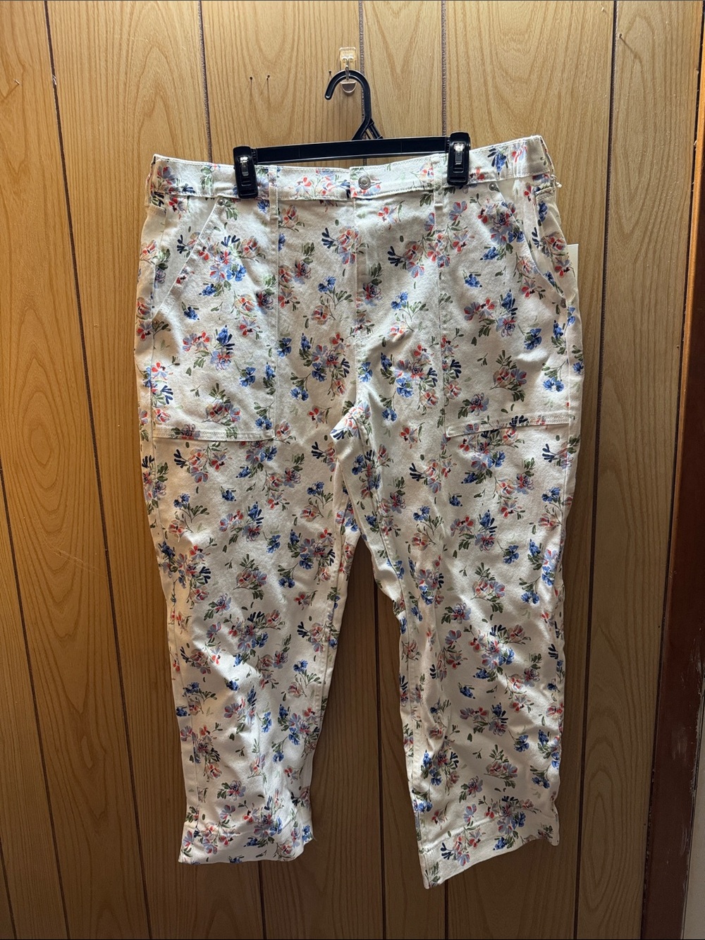 Floral Print Cream Straight-Leg Women's Jeans